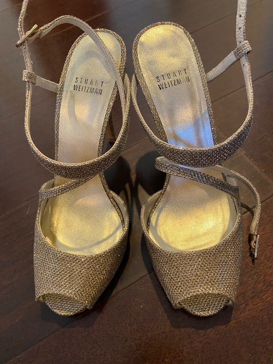 Stuart Weitzman Shoes - Stuart Weitzman Gold Glitter Open-Toe Strappy Heels